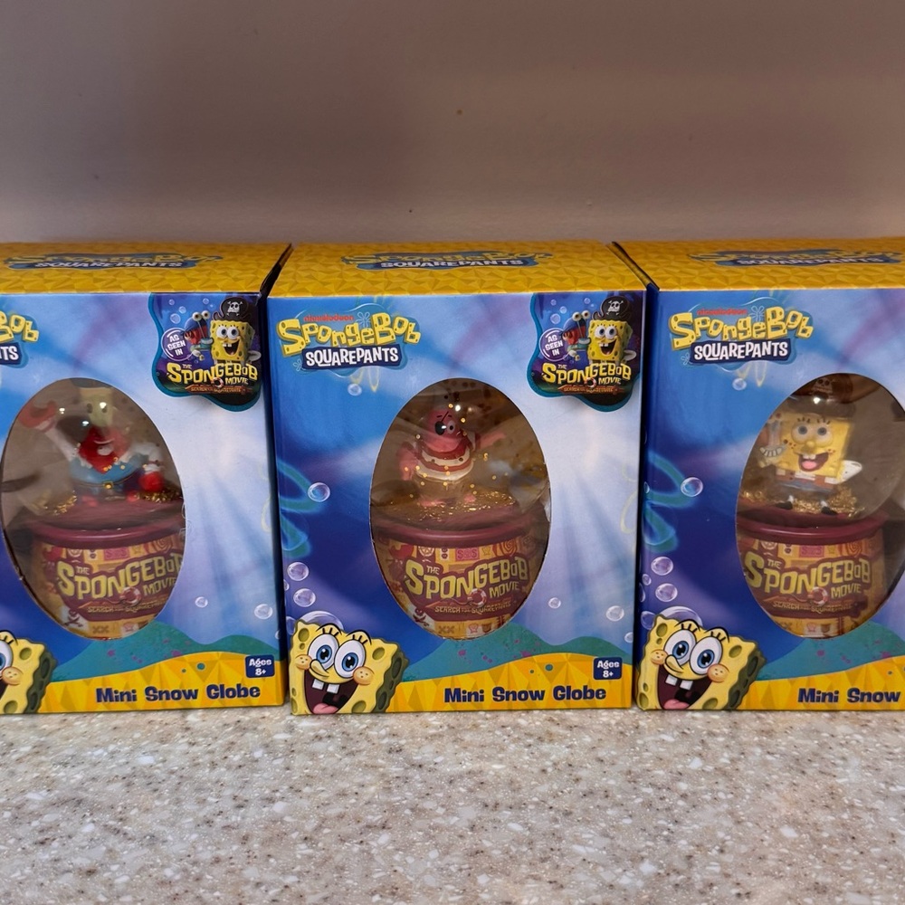 3 SpongeBob Squarepants Mini Snow Globe Set - SpongeBob, Patty & Krabs New